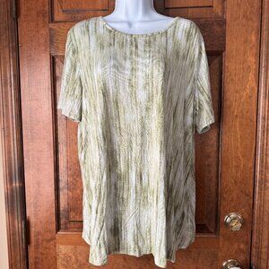 Lisa Rinna Collection Green & White Pullover Top w/Crisscross Back Size 1X